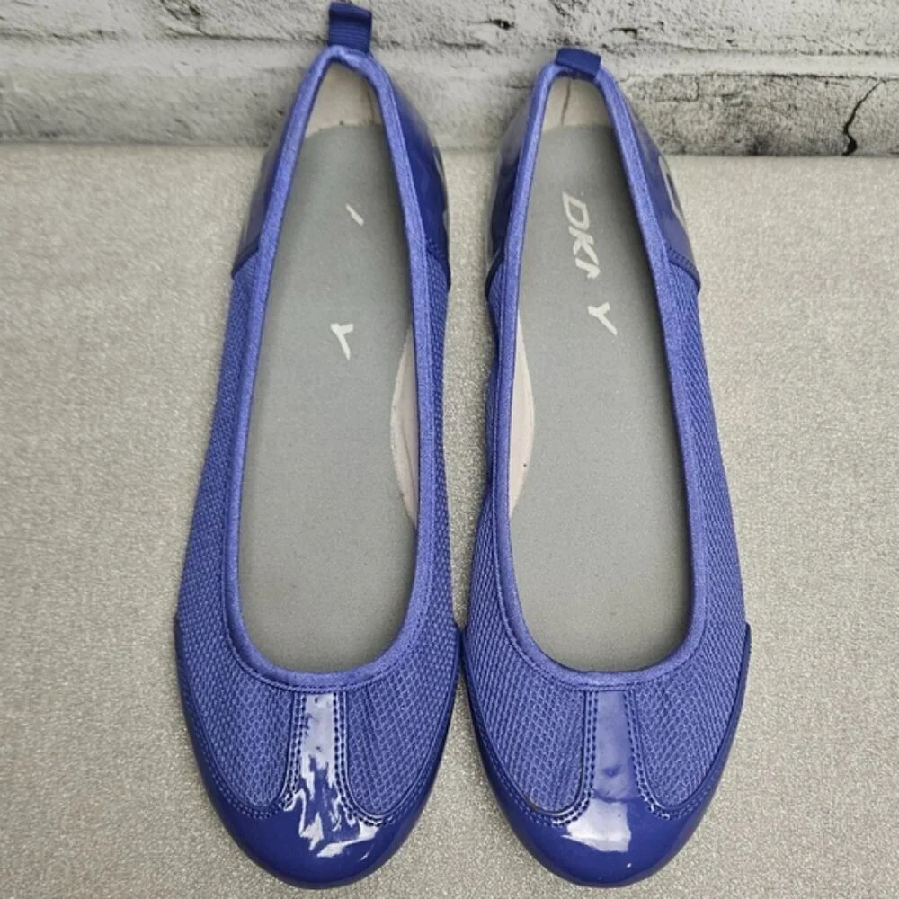 DKNY Blue Mesh Ballet Flats Sporty Logo Slip On Shoes Womens Size 7